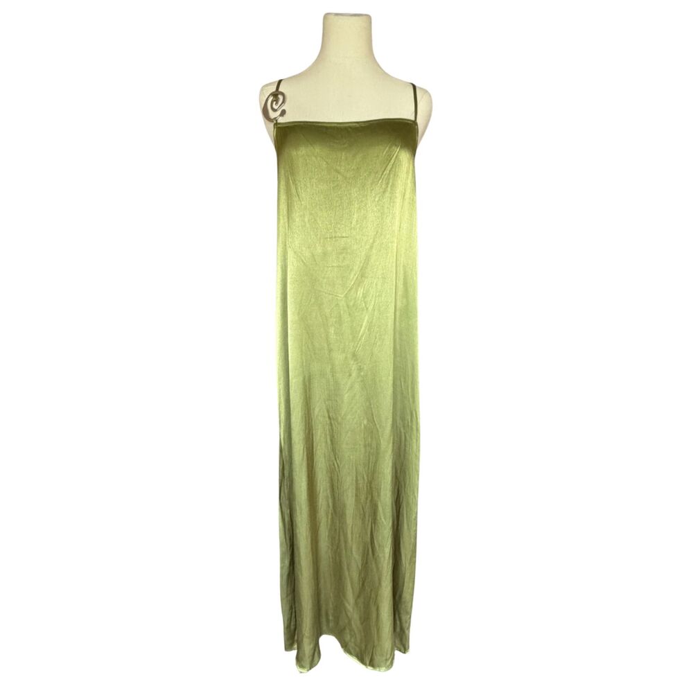 NWT Princess Polly Olive Green Straight Neckline Apple Cider Satin Maxi Dress 10